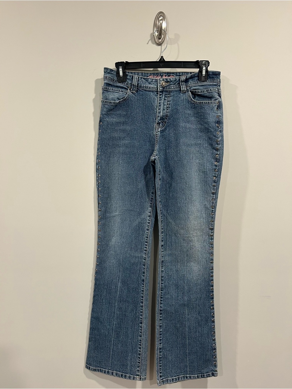 Y2K Women’s Blue Flare Jeans with Side Stud Trim